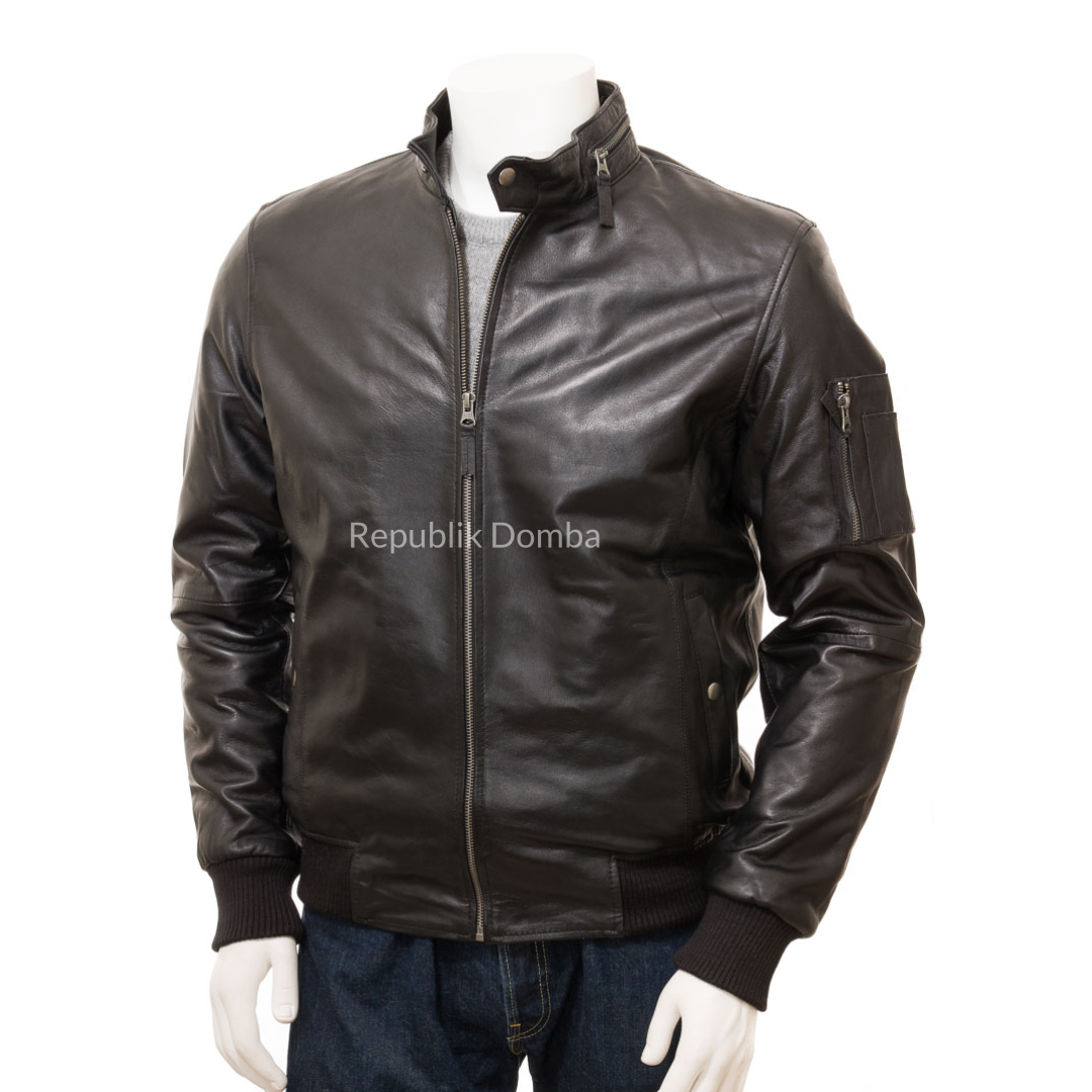 Jaket Kulit Domba Pria Bomber Premium | PCB 479 - Tampak Depan