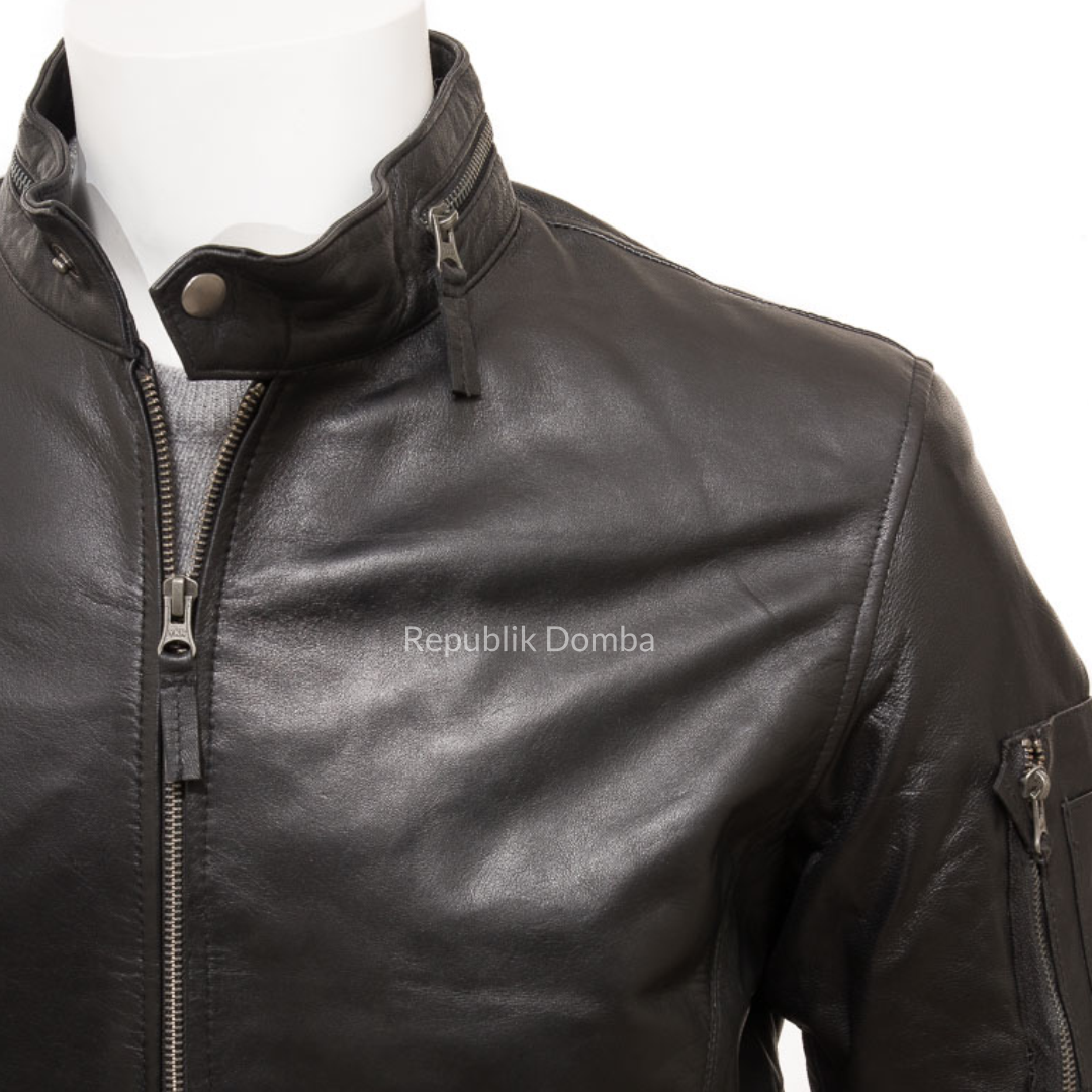 Jaket Kulit Domba Pria Bomber Premium | PCB 479 - Tampak Samping