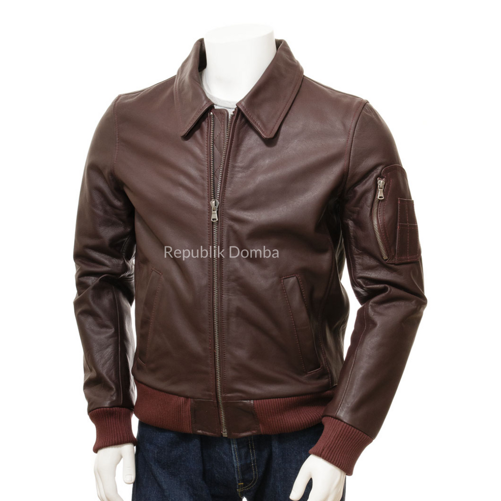 Jaket Kulit Domba Pria Bomber Premium | PCB 483 - Tampak Depan