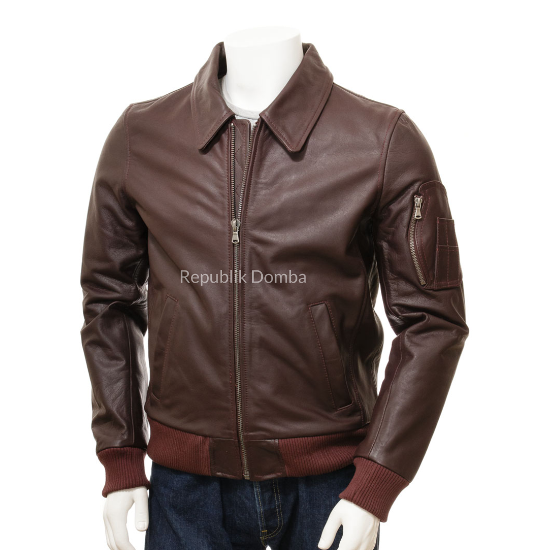 Jaket Kulit Domba Pria Bomber Premium | PCB 483 - Tampak Depan