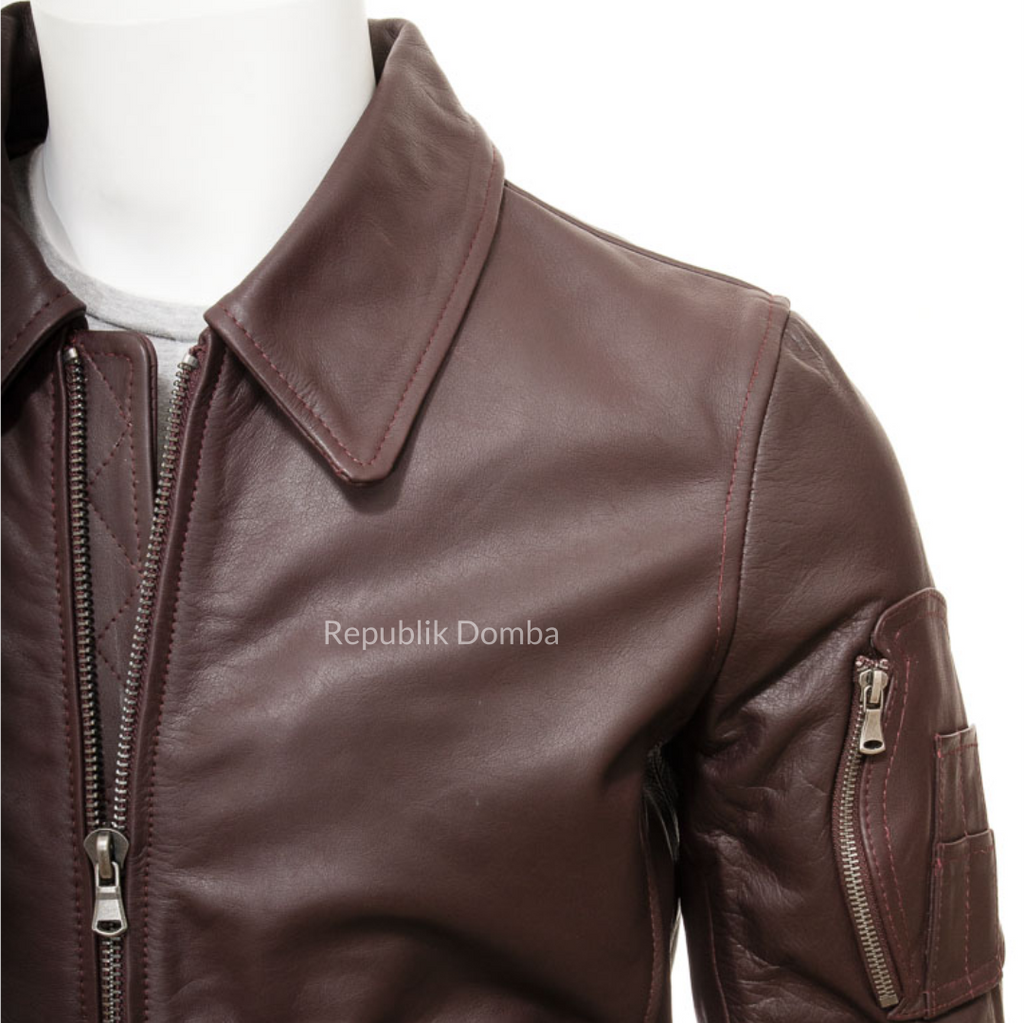 Jaket Kulit Domba Pria Bomber Premium | PCB 483 - Tampak Samping