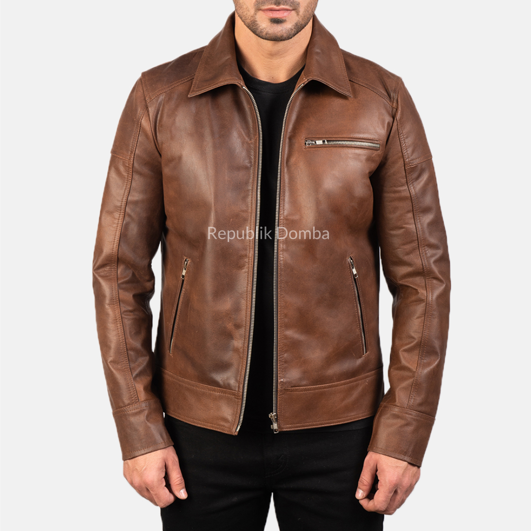 Jaket Kulit Domba Pria Formal Premium | PF 405 - Tampak Belakang