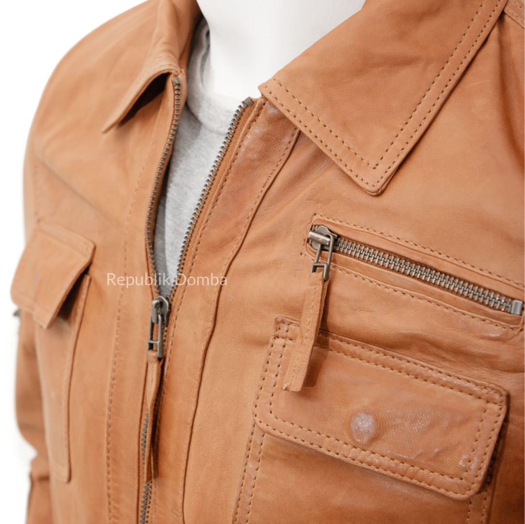 Jaket Kulit Domba Pria Formal Premium | PF 433 - Tampak Samping