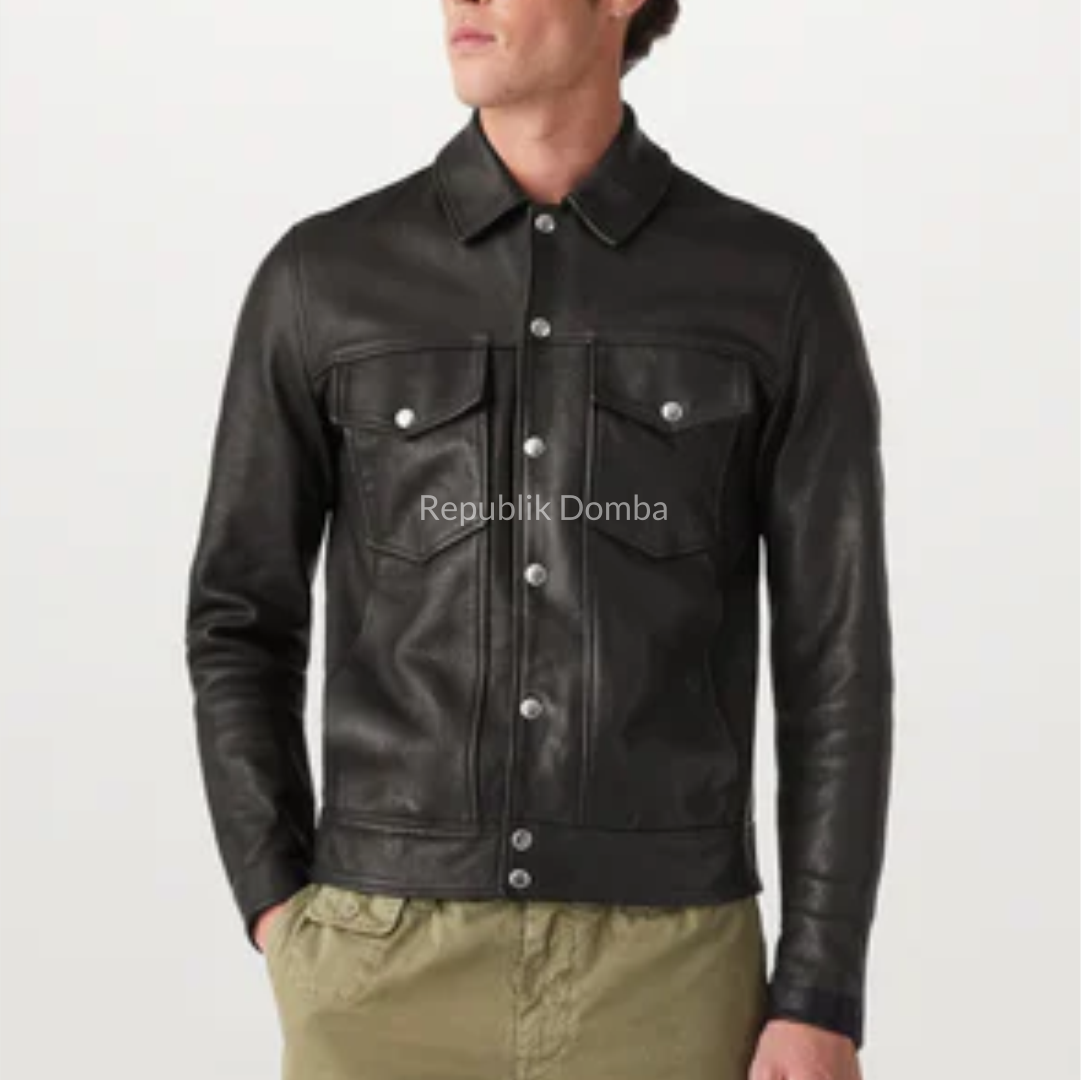 Jaket Kulit Domba Pria Formal Premium | PF 437 - Tampak Samping