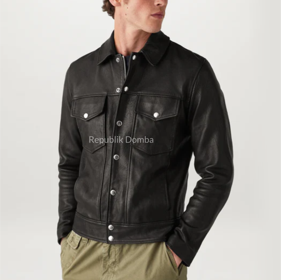 Jaket Kulit Domba Pria Formal Premium | PF 437 - Tampak Belakang