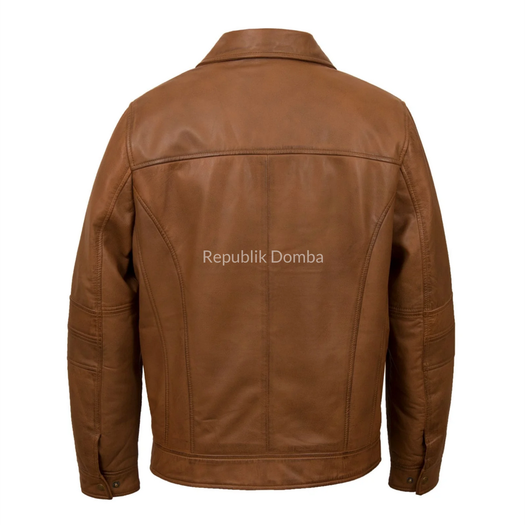 Jaket Kulit Domba Pria Formal Premium | PF 442 - Tampak Belakang