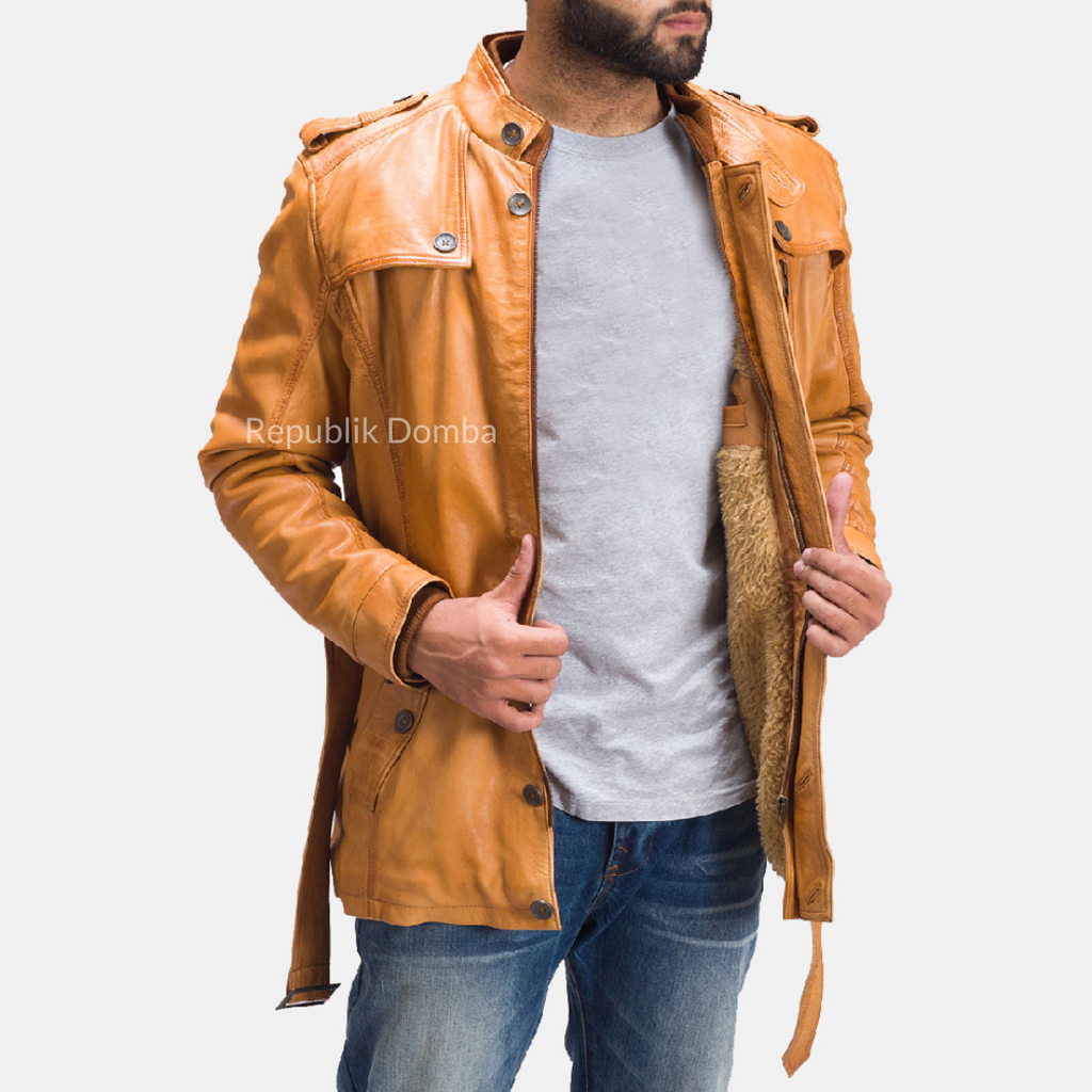 Jaket Kulit Pria Safari - PJS 105 - Detail Bahan Kulit Domba