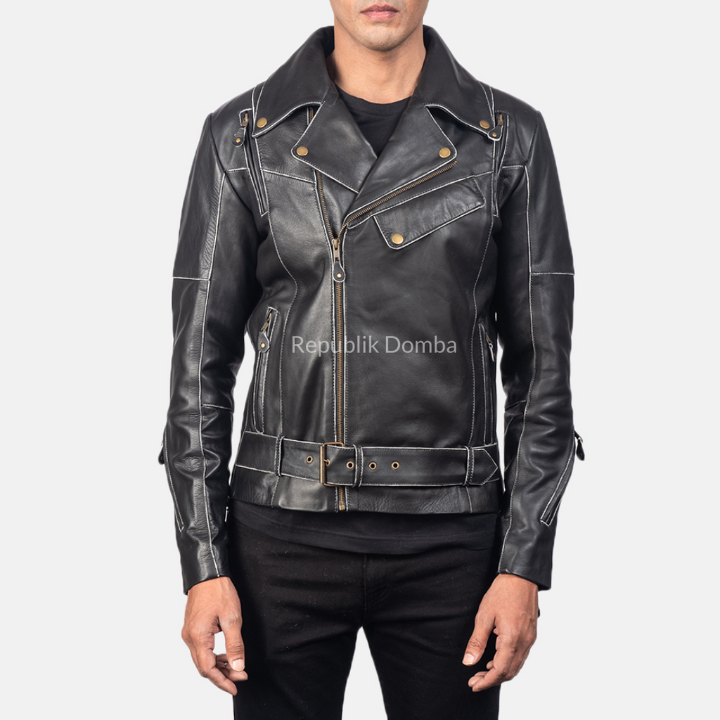 Jaket Kulit Pria Serong - PS 405 - Tampak Depan