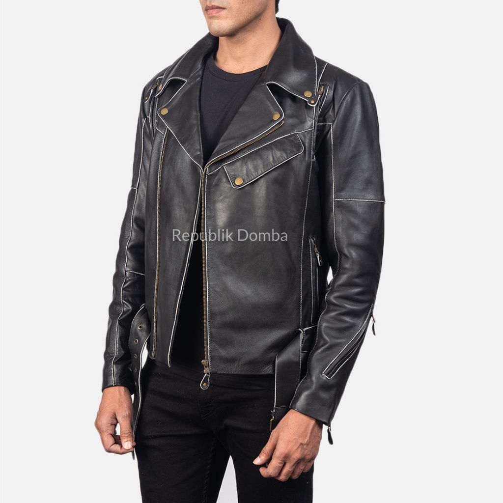 Jaket Kulit Pria Serong - PS 405 - Detail Bahan Kulit Domba
