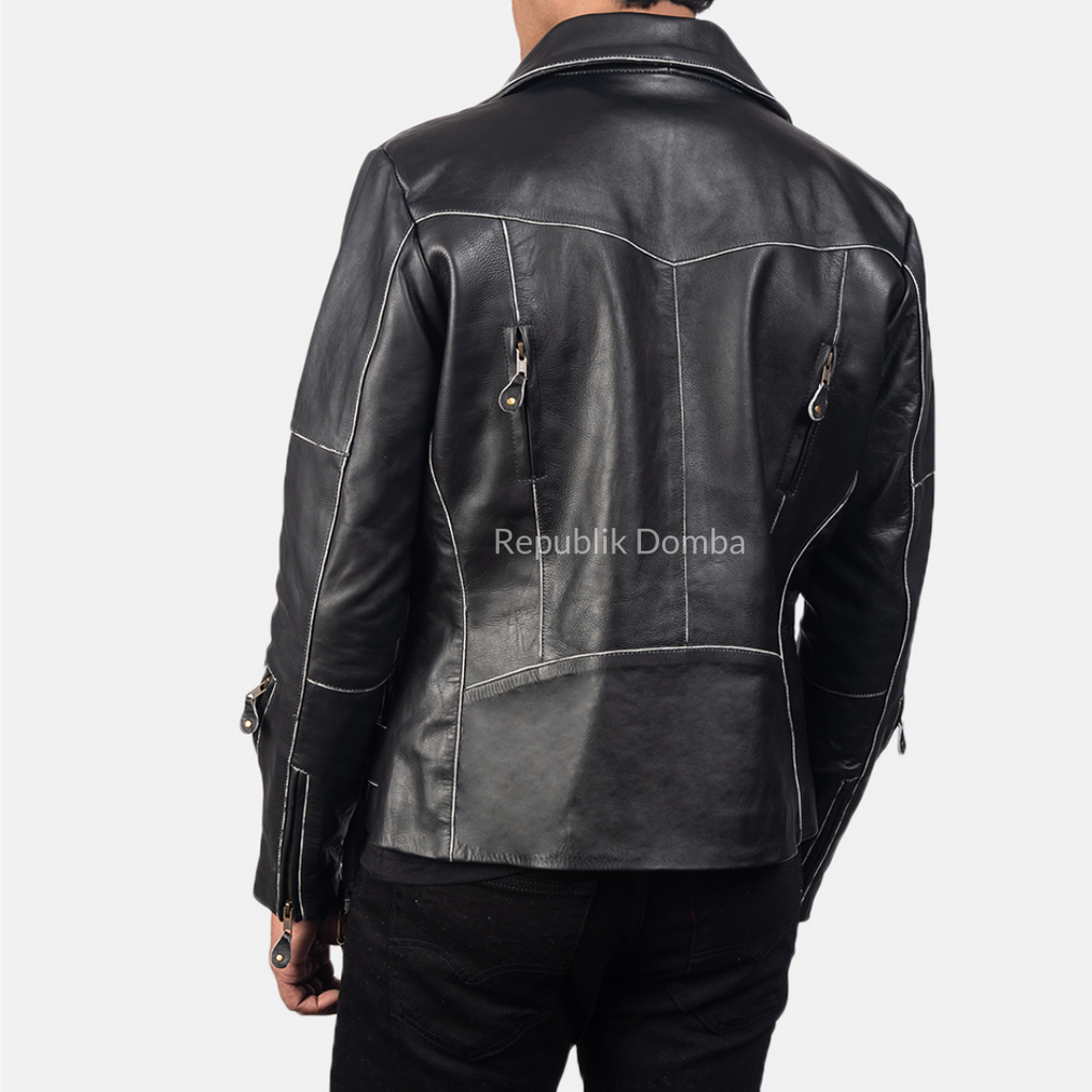 Jaket Kulit Pria Serong - PS 405 - Detail Hardware dan Jahitan