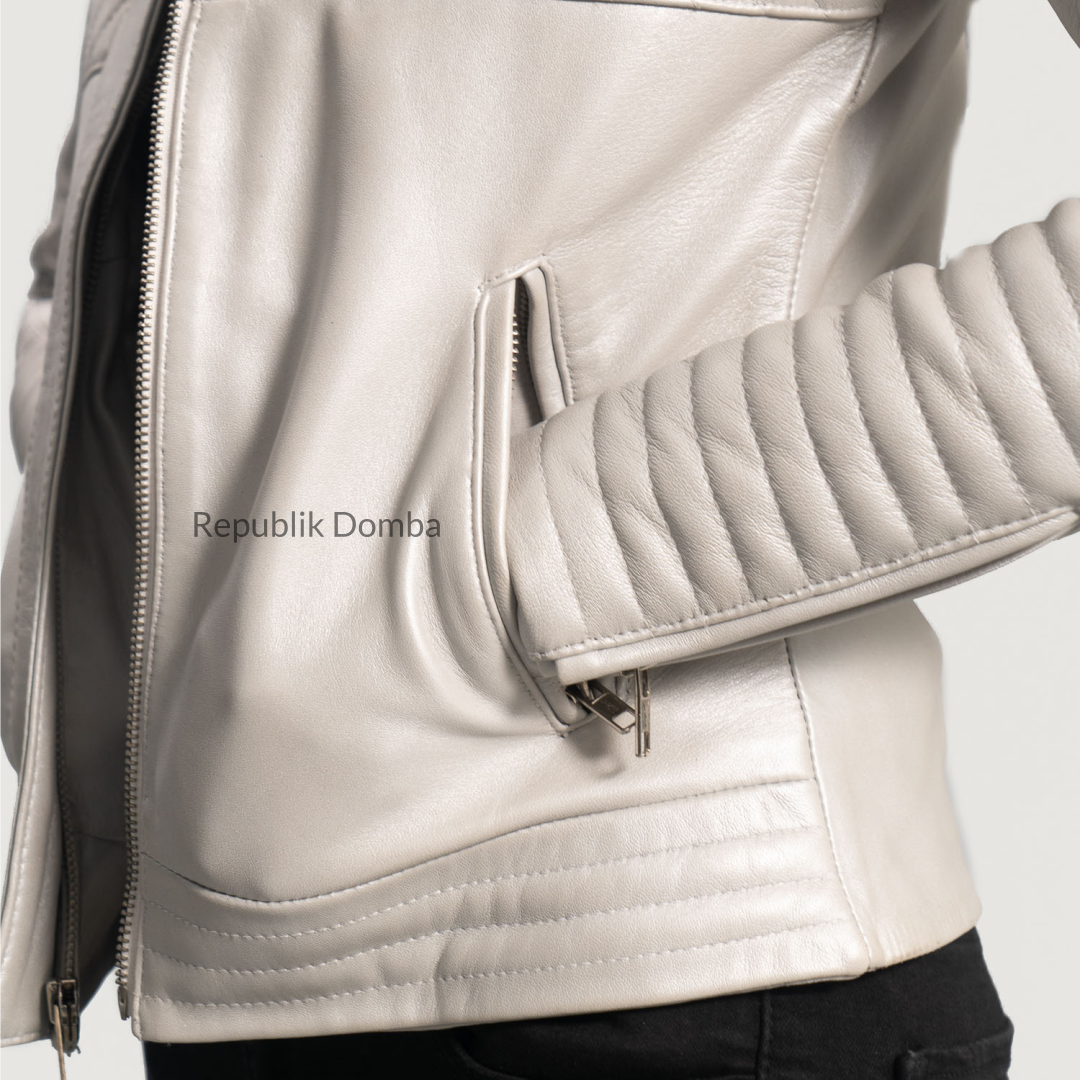 Jaket Kulit Wanita Biker - WB 406 - Detail Bahan Kulit Domba