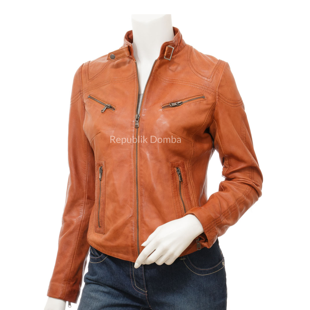 Jaket Kulit Wanita Biker - WB 409 - Tampak Depan