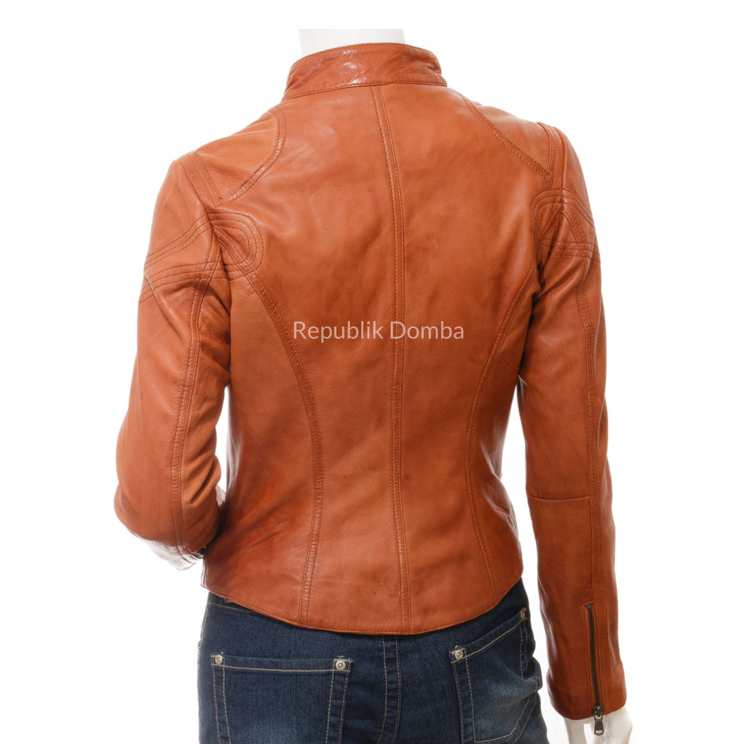 Jaket Kulit Wanita Biker - WB 409 - Detail Hardware dan Jahitan