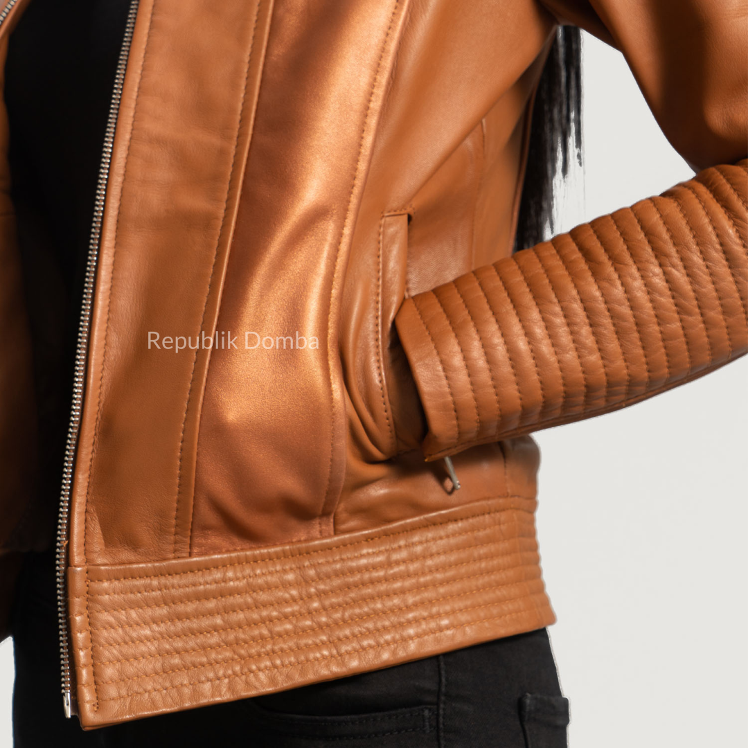 Jaket Kulit Wanita Casual - WC 411 - Detail Bahan Kulit Domba