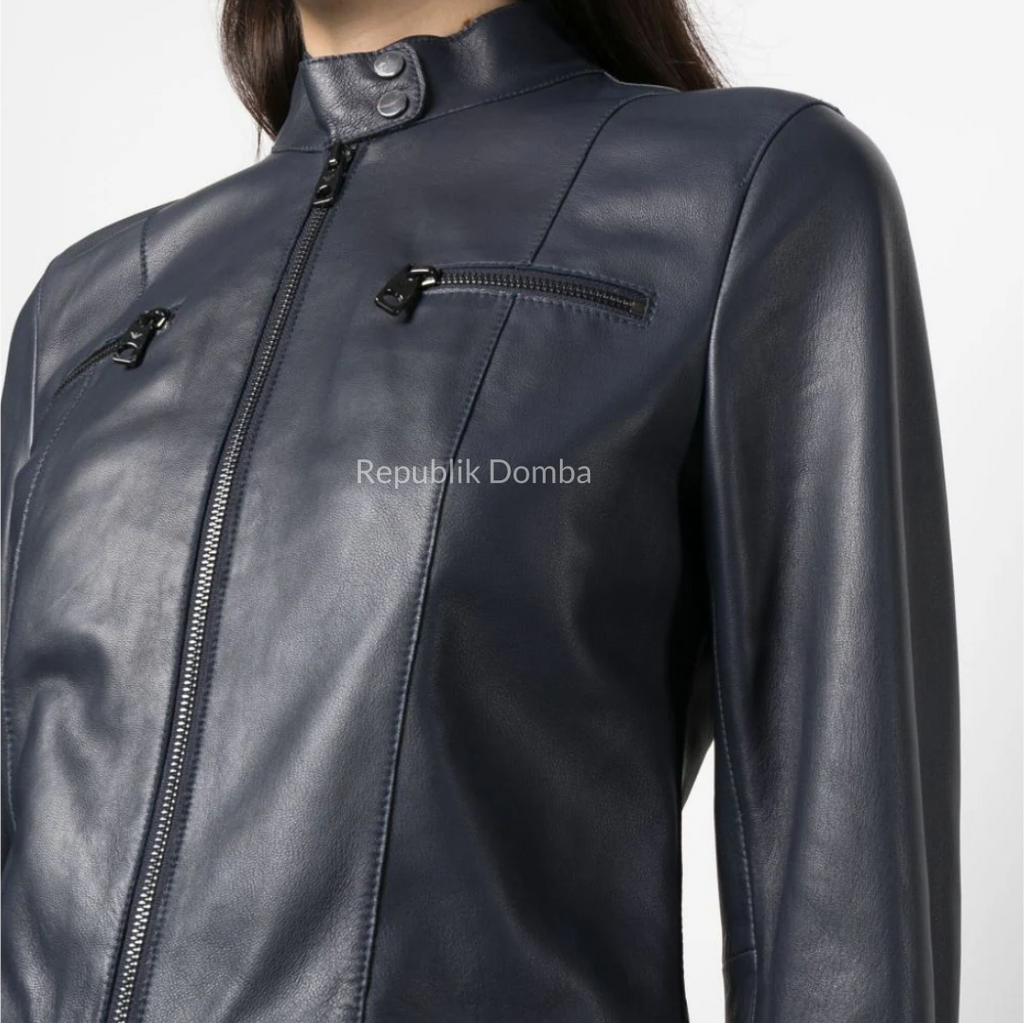 Jaket Kulit Wanita Casual - WC 419 - Detail Bahan Kulit Domba