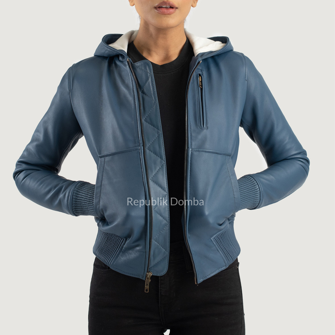 Jaket Kulit Wanita Bomber - WCB 409 - Detail Bahan Kulit Domba