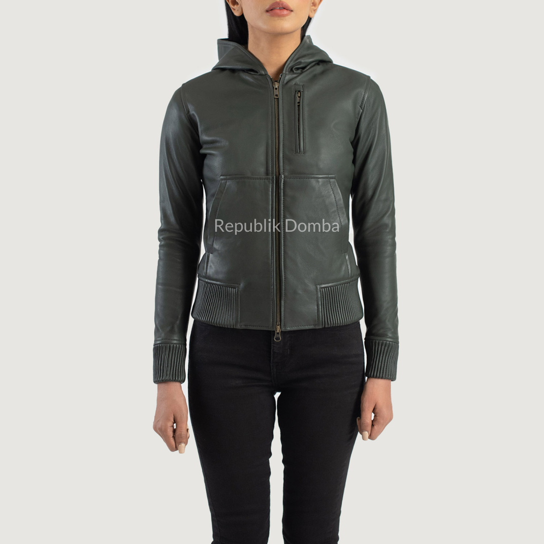 Jaket Kulit Wanita Bomber - WCB 410 - Tampak Depan